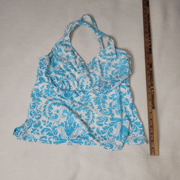 Lands End Swim Top Womens Sz 16 D Blue Modest Tank Neck Pool Strap Plus Size - Picture 4 of 12